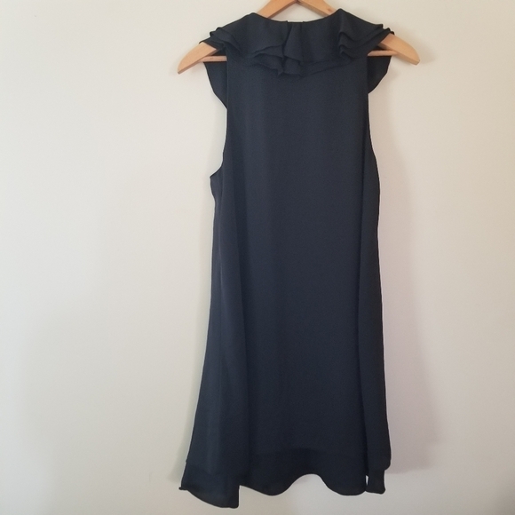 Amanda Uprichard Ruffle Collar Tied Keyhole Neckline Black Mini Dress Size Med. - Picture 3 of 8